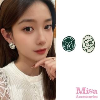 【MISA】韓國設計不對稱撞色可愛美人魚圖樣夾式耳環(無耳洞耳環 耳夾 不對稱耳釘 撞色耳釘)
