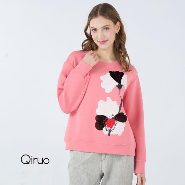 【Qiruo 奇若名品】秋冬專櫃粉紅色上衣3086A 花朵款(M-XL)