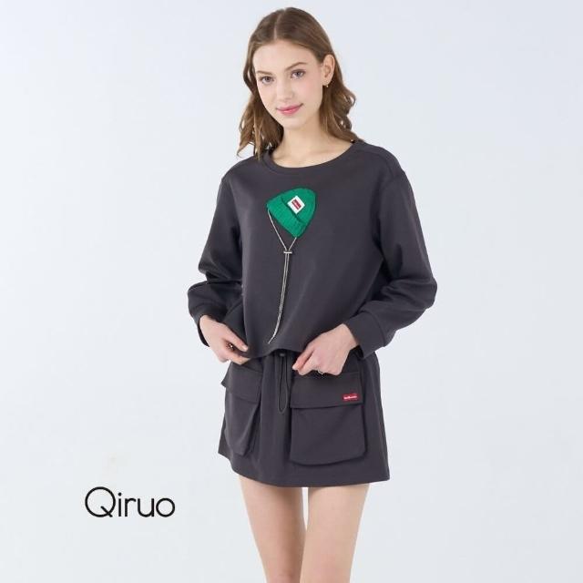 【Qiruo 奇若名品】秋冬深灰長袖休閒套裝1806G休閒上衣+短褲裙 休閒褲(M-XL)