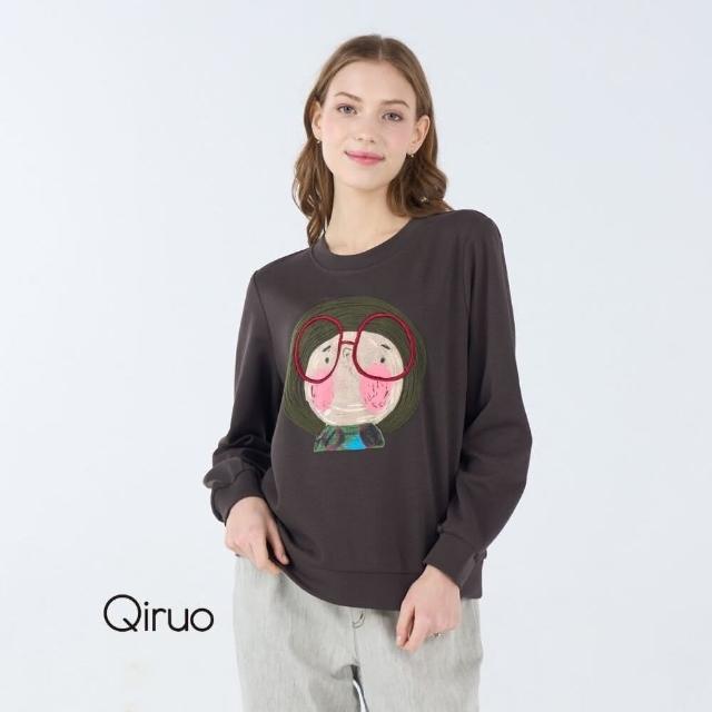 【Qiruo 奇若名品】秋冬專櫃灰色上衣6218A 大眼鏡可愛款(M-2XL)