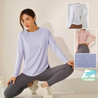 【BODYAIR】寬版幾何美背布透光長袖上衣(瑜珈.慢跑.運動.健身.透氣.舞蹈.運動服)