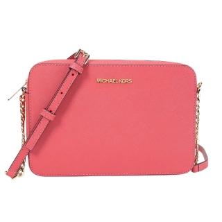 【Michael Kors】JET SET 防刮皮革金字方形鍊帶拉鍊斜揹包(玫瑰粉)