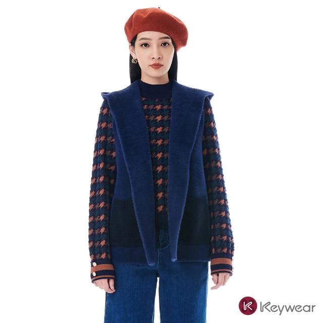 【KeyWear 奇威名品】異裁拼接仿皮草罩衫
