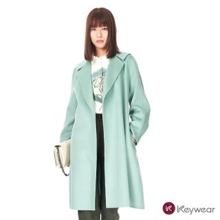 【KeyWear 奇威名品】翻領設計羊毛寬版長大衣