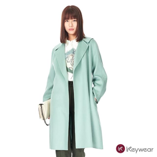 【KeyWear 奇威名品】翻領設計羊毛寬版長大衣