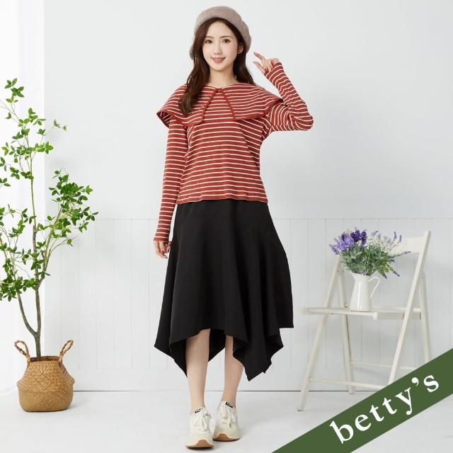 【betty’s 貝蒂思】腰鬆緊拼接率性不規則圓裙(黑色)