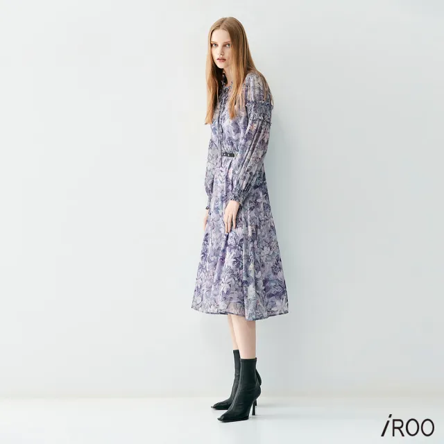 【iROO】迷霧紫藤花長版洋裝