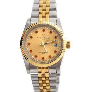 【范倫鐵諾․古柏】金銀色澤交錯不鏽鋼紅鑽錶(手錶)