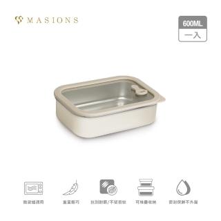 【MASIONS 美心】PLUSH 活悅 可微波 頂級不鏽鋼矽膠玻璃蓋抗刮耐磨保鮮盒(600ml)