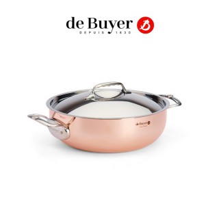 【de Buyer 畢耶】Prima Matera銅鍋系列 不鏽鋼柄雙耳弧底炒鍋28cm/銅鍋-適用IH爐(含鍋蓋)