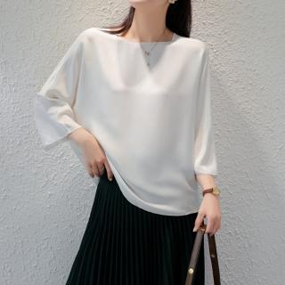 【Very Buy 非常勸敗】預購/夏季模擬絲襯衫女時尚緞面上衣時尚氣質款寬鬆上衣圓領T恤潮