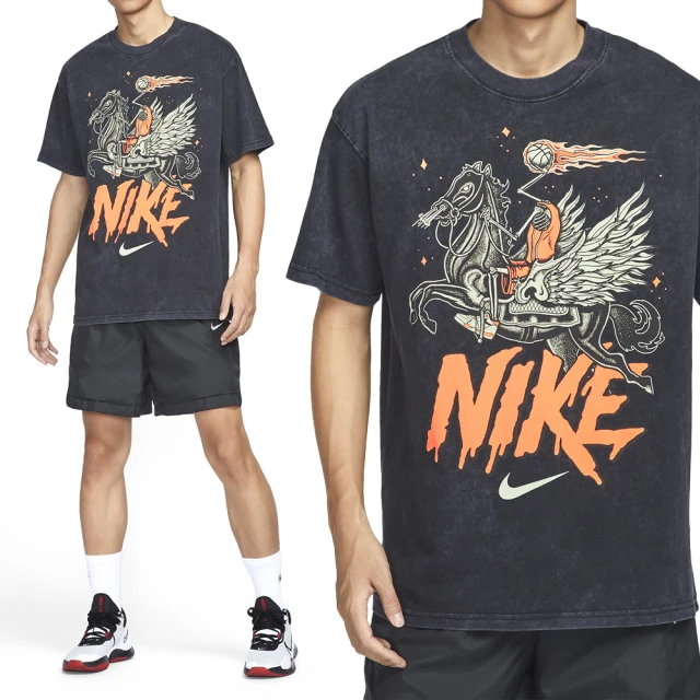 NIKE 耐吉 Tee M90 OC 2 男款 黑橘色 籃球 運動 休閒 上衣 圓領 復古 水洗 短袖 HF6200-010