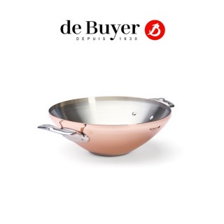 【de Buyer 畢耶】『Prima Matera銅鍋系列』不鏽鋼柄雙耳中華炒鍋32cm(感應爐適用)