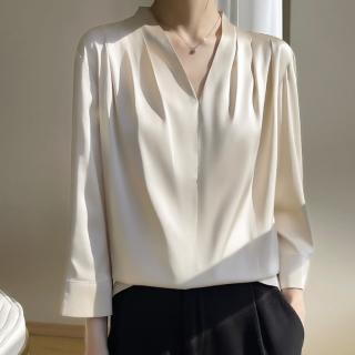 【Very Buy 非常勸敗】預購/桑蠶絲綢內搭上衣T恤上衣女真絲緞面V領襯衫顯瘦長袖百搭氣質內搭