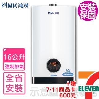 【HMK 鴻茂】16公升強制排氣屋內型FE式熱水器(H-1601基本安裝)