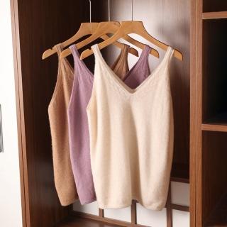 【Very Buy 非常勸敗】預購/羊毛混紡V領吊帶背心女裝寬鬆內搭鏤空內搭薄款針織上衣T恤