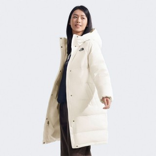 【The North Face】TNF 防風防潑水保暖長版羽絨外套 W ESSENTIAL LONG DOWN-AP 女 米白(NF0A81SAQLI)