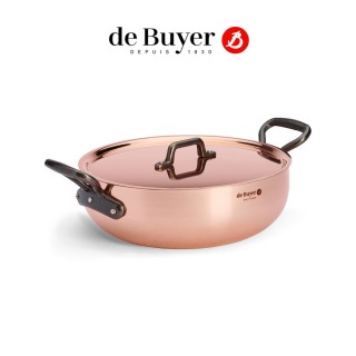 【de Buyer 畢耶】Prima Matera銅鍋系列 鑄鐵柄雙耳弧底炒鍋28cm-適用IH爐(含鍋蓋)