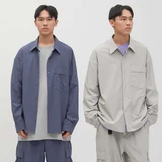 【plain-me】男女款 OOPLM 抗撕裂成套長袖口袋襯衫 OPM3310-251(淺灰 黑 霧藍 襯衫 上衣 休閒襯衫)