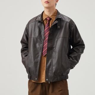 【米蘭精品】現貨+預購 皮衣外套防風夾克(純色立領皮衣男外套2色74iz59)