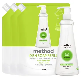 【method 美則】純淨環保洗碗精532ml+1000mlx3(萊姆薄荷、草本、粉紅葡萄柚)