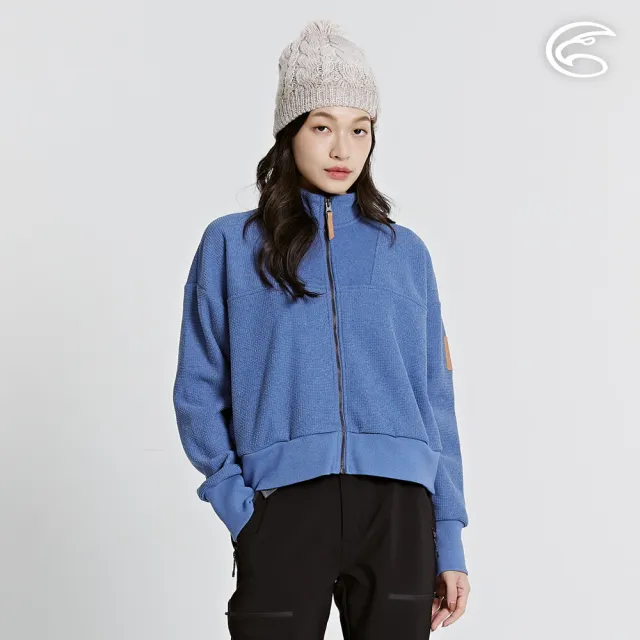 【ADISI】女環保紗針織休閒保暖外套 AJ2421081 蒼灰藍 S-2XL(磨毛 吸濕 排汗 針織外套)