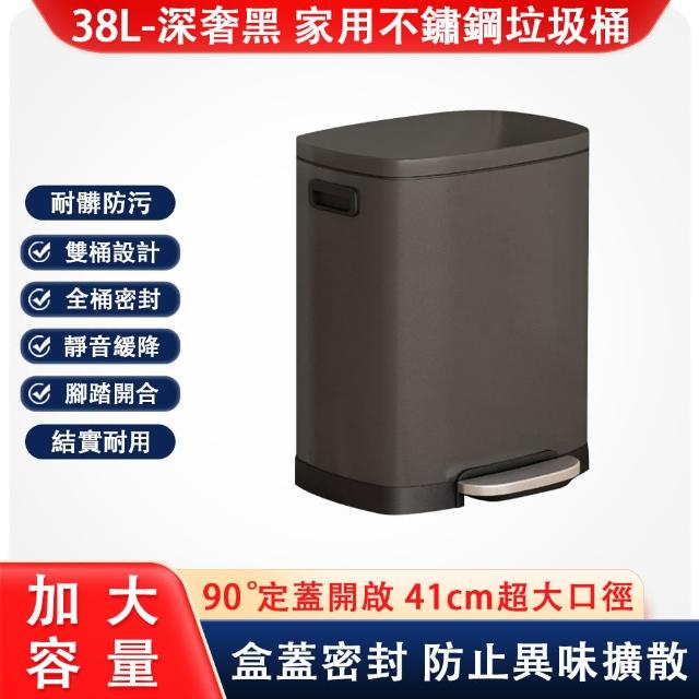 【巧可】不鏽鋼加厚腳踏式垃圾桶 靜音定蓋 自動緩降裝置(38L大容量垃圾桶 內外雙桶垃圾桶)