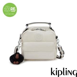 【KIPLING官方旗艦館】淺米色拉鍊兩用側背後揹包-PUCK