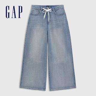 【GAP】女裝 純棉抽繩寬鬆牛仔褲-淺色水洗(727743)