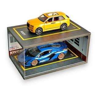 1:18 模型車收納燈光車庫 雙車位(含防塵罩)