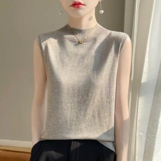 【Very Buy 非常勸敗】預購/女士精紡羊毛半高圓領無袖背心春夏顯瘦氣質內搭上衣