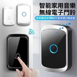 【YOLU】60首鈴聲 五檔音量可調 一拖一超遠距離無線門鈴 智慧家用叮咚電鈴鐺 老人遠端呼叫器看護鈴