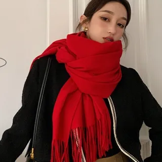 【Emi 艾迷】新年紅運 紅色系暖暖 圍巾(新年穿搭 拜年 紅運招財)