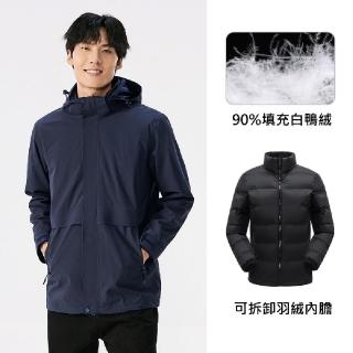 【米蘭精品】現貨+預購 90%白鴨絨衝鋒衣外套(羽絨內膽兩件式男女外套3色74ju13)