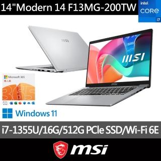 M365★【MSI 微星】14吋i7 輕薄效能筆電(Modern 14/i7-1355U/16G/512G SSD/Win11/F13MG-200TW)