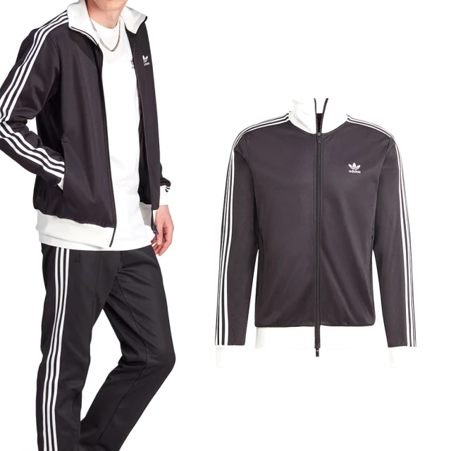 adidas 愛迪達 Beckenbauer TT 男款 黑白色 復古 合身 運動 訓練 休閒 三葉草 立領 外套 II5763