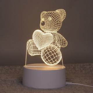【A-ONE 匯旺】3D立體夜燈 愛心泰迪熊 壓克力 小夜燈 女友禮物 生日禮物燈 情人節 兒童房 LED座 燈座