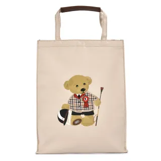 【DAKS】品牌LOGO英倫紳士小熊格紋帆布托特包(卡其色)