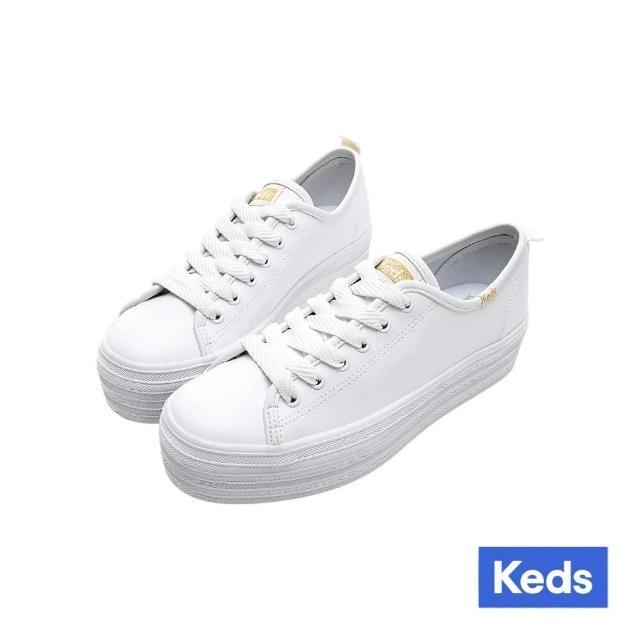 【Keds】TRIPLE UP 小心機厚底皮革綁帶休閒小白鞋(9193W132811)