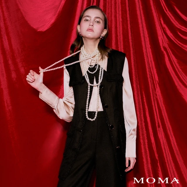 MOMA 長版收腰小香風背心(黑色)