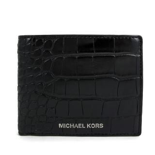 【Michael Kors】男生款 鱷魚紋壓印雙折短夾(黑色)