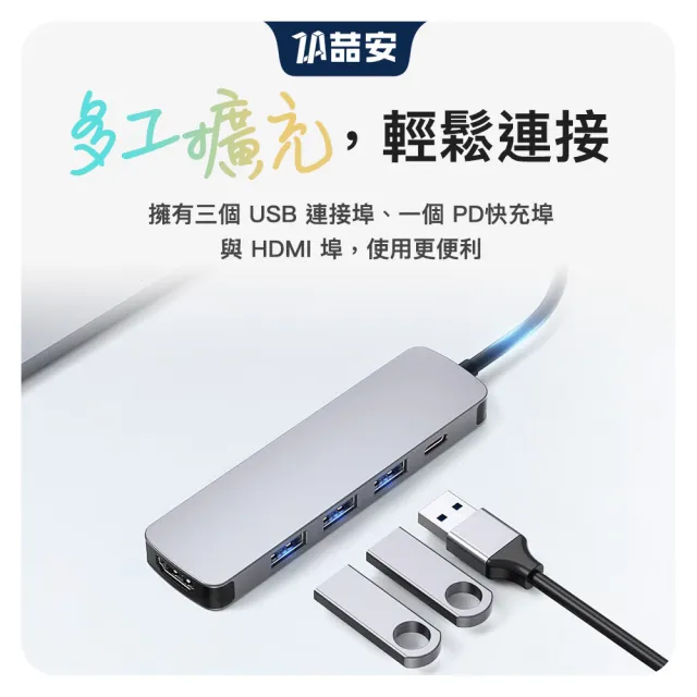 【ZA喆安】5合1 USB Type-C HUB轉接集線器(支援Type-C HDMI投影/PD快速充電/3.2 Gen1資料傳輸)