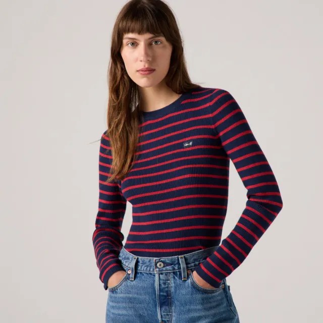 【LEVIS】女款 合身長袖Logo Tee 上衣 熱賣單品 A0719-0033