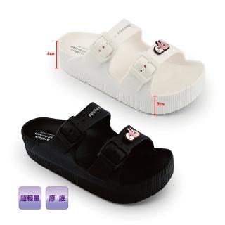 【童鞋城堡】女拖 輕量厚底 雙排扣拖鞋 卡娜赫拉(KI1427-黑/白)