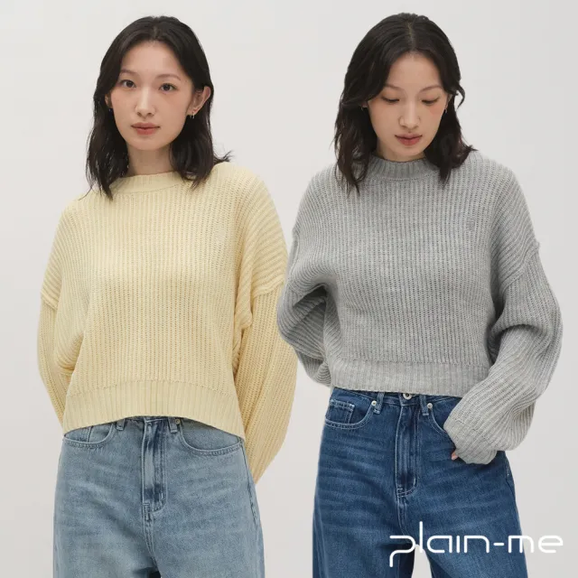 【plain-me】SAAKO 女生上衣 針織毛衣 短版上衣 女裝 長袖毛衣 圓領粗_SAA0308-251