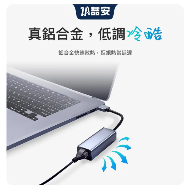 【ZA喆安】USB HUB轉接集線器(支援USB 3.2 to RJ45 1Gbps千兆乙太網路卡 適用MacBook/平板/筆電轉接網路卡)