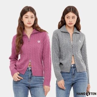 【Hang Ten】女裝-翻領雙拉鍊麻花針織長袖毛衣(多色選)