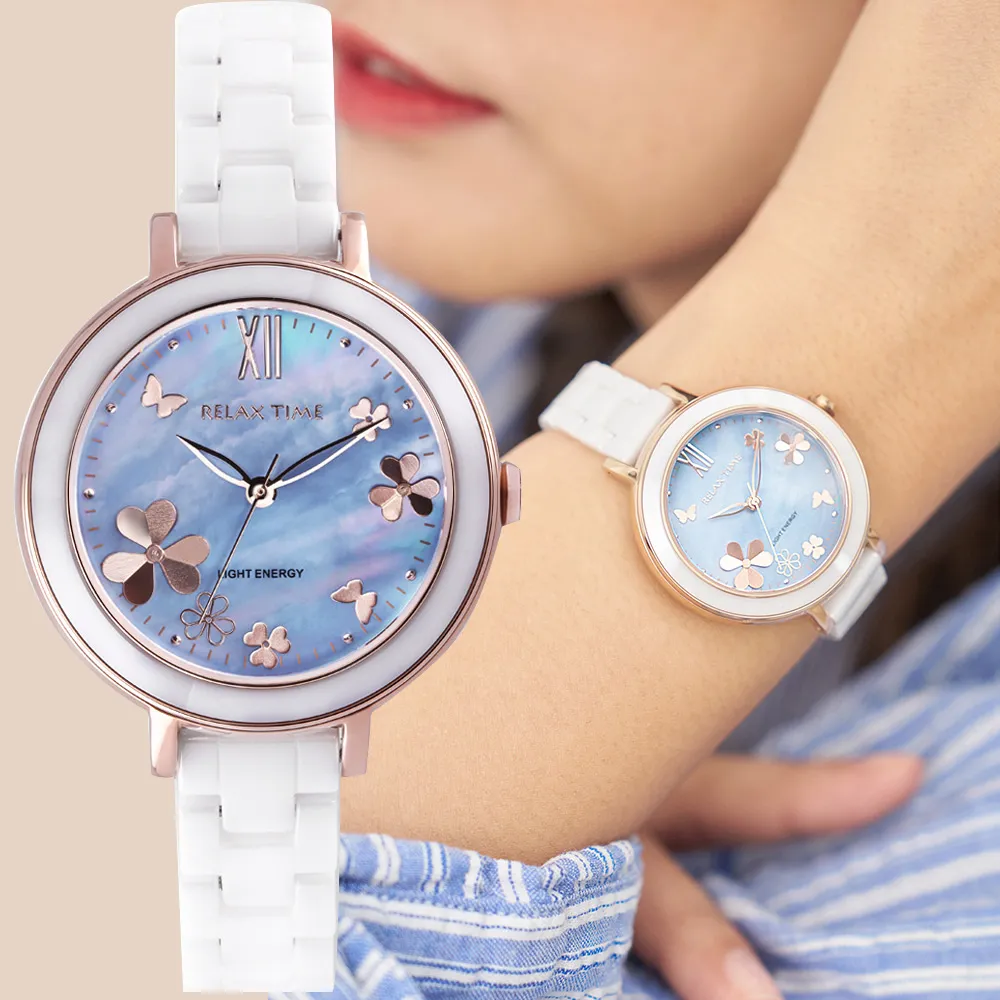 【Relax Time】拾光花語 太陽能陶瓷女錶 手錶 禮物 送禮 推薦(RT-110S-05)