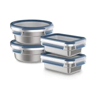 【Tefal 特福】無縫膠圈可微波不鏽鋼保鮮盒/便當盒4件組(500ML*2+圓形700ML*2)