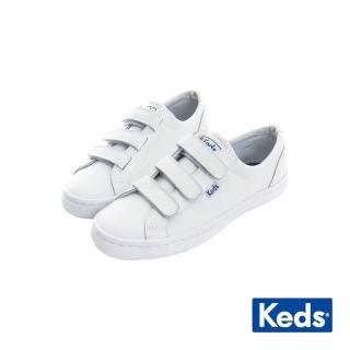 【Keds】TIEBREAK 時尚皮革魔鬼氈休閒小白鞋-白(9191W132211)
